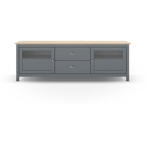 Lucena Two Door / Two Drawer TV Stand - Khaki Green & Waxed Pine