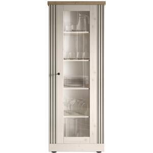 Capri One Door Glass Display Vitrine - Ivory & Natural Oak Finish