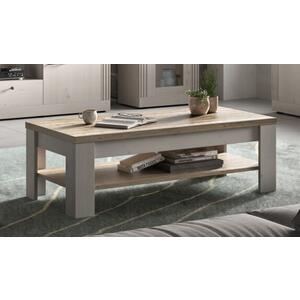 Capri Rectangular Coffee Table with Shelf - Ivory & Natural Oak Finish