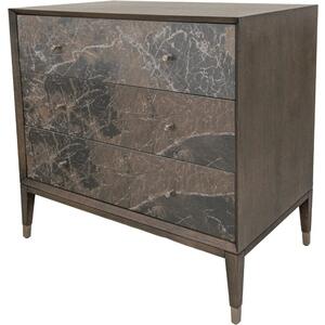 Jachino Large Dark Wood 3 Drawer Chest with Marble Design Drawer Fronts