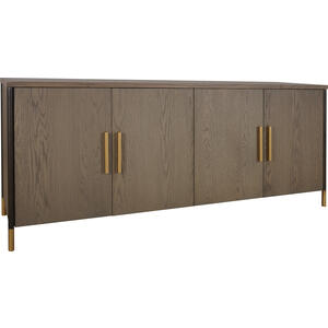 Jeanne 4 Door Oak & Iron Sideboard with Modern Brass Accents 