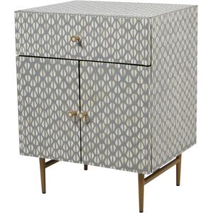 Arizona Bone Inlay 2 Door Bedside Table in Grey & White Pattern