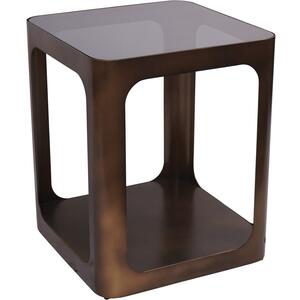 Alton Square Iron & Glass Geometric Side Table in Dark Gold Finish