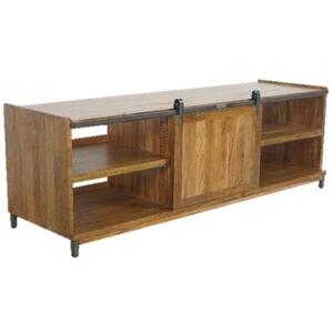 Re-Engineered Long Media Unit in Mango Wood with Sliding Door