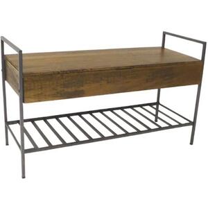 Mango Wood & Brushed Steel Hallway Boot Rack Bench