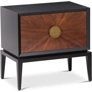 Beverly Acacia Wood & Black Satin Bedside Table